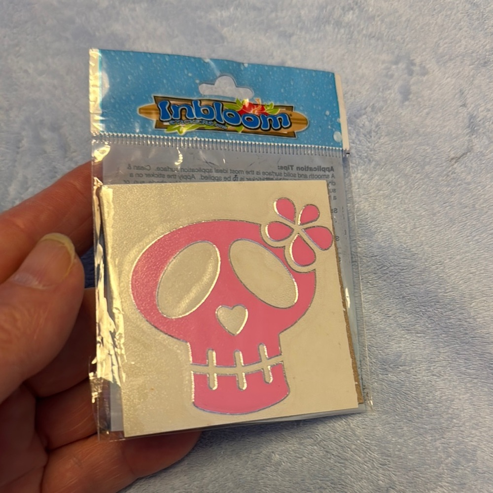 In Bloom Mini #823 Pink Skull With Flower STICKER Window DECAL New Sealed